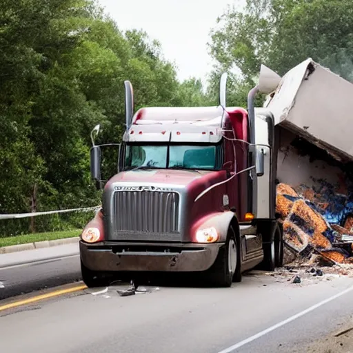 Prompt: a truck with a wedge demolishing everything on road