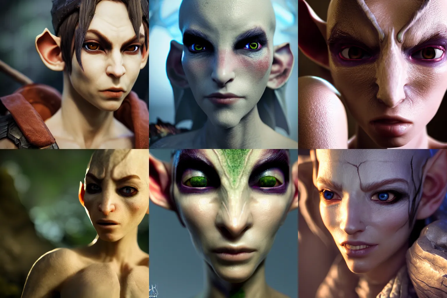 Prompt: incredibly realistic, too detailed face of ethereal cave elf bandit, octane render, bump mapping, macro image, global illumination, 8 k, bokeh, xenoblade, d & d, elder scrolls, one piece