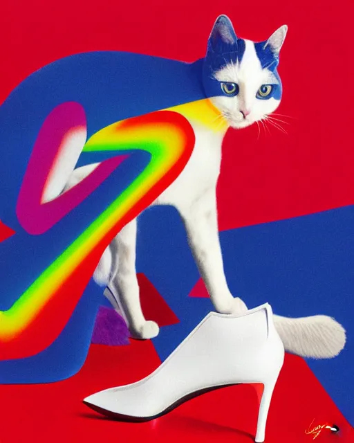 Image similar to A cat wearing high heeled shoes by christian louboutin, by Felipe Pantone, minimalist photorealist