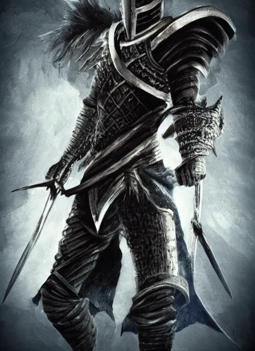 Image similar to portrait david bowie, dark souls style, warrior, gael knight, ashen warrior, detailed portrait