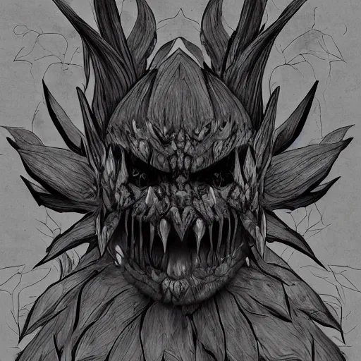 Image similar to A fierce plant monster with mean eyes and an evil smile, trending on art station