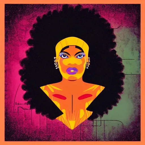 Prompt: afrofuturist woman, simple, retro art