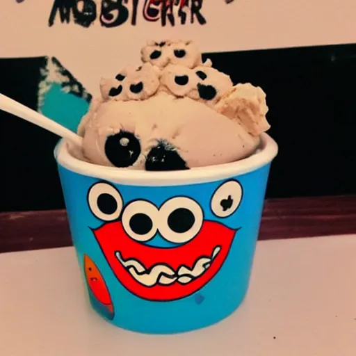 Image similar to add tongue and eyes and monster on the ice cream.