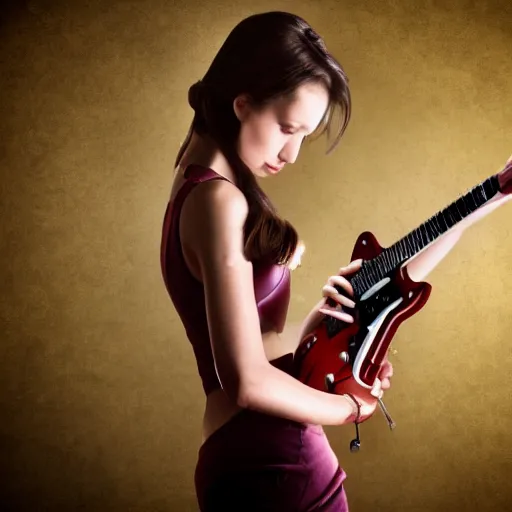 Image similar to sci - fi woman with guitar as a body