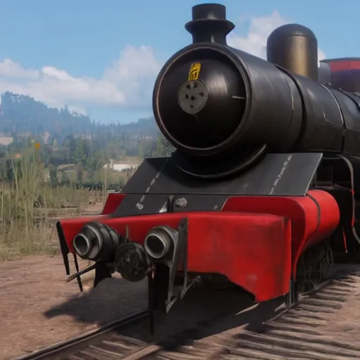 Image similar to futuristic sleek steam locomotive in red dead redemption 2