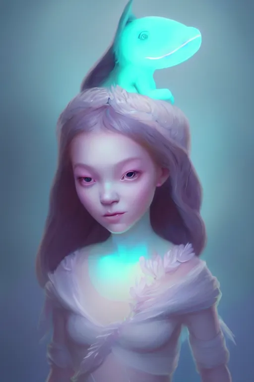 Image similar to super cute Bioluminescent Princess character concept, soft light, soft mood, realistic body features and face, illustration, painting oil on canvas by Elena Zhurikhina and Goro Fujita and Charlie Bowater, octane render trending on artstation, 4k, 8k, HD