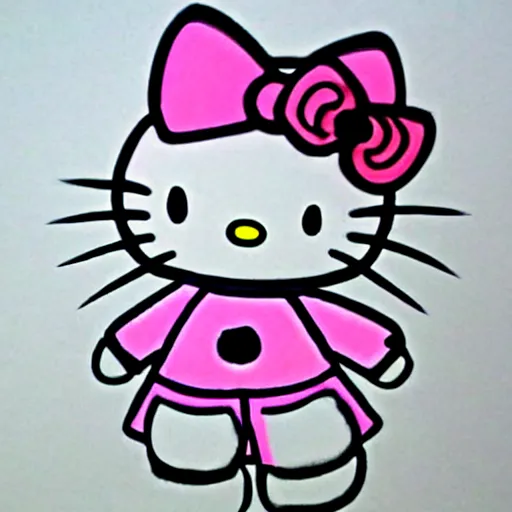 Prompt: creepy hello kitty drawing