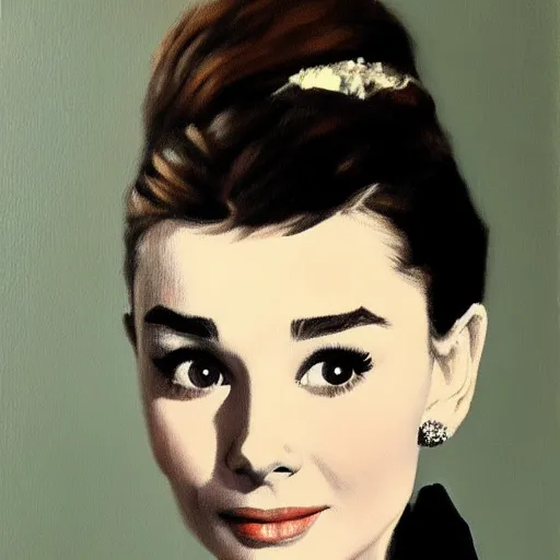 Prompt: A portrait of Audrey Hepburn in My Fair Lady (1964), oil painting, beautiful, trending on ArtStation, colorized