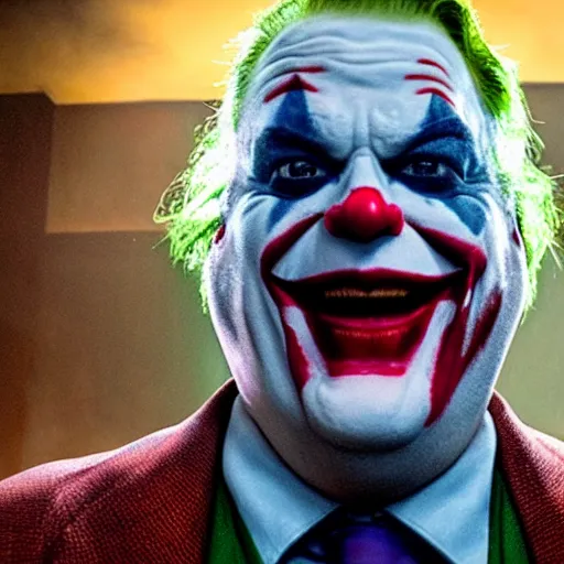 Image similar to stunning awe inspiring chris farley as the joker movie still 8 k hdr atmospheric lighting