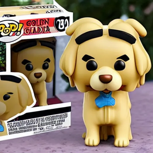 Prompt: a golden retriever dog pop figure