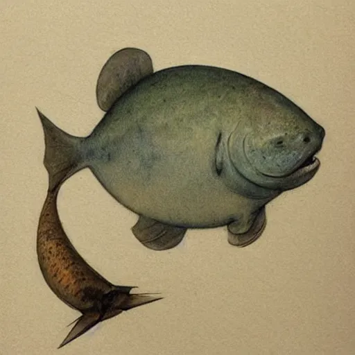 Prompt: ( ( ( ( ( obese rotund flabby cartoon catfish. muted colors. ) ) ) ) ) by jean - baptiste monge!!!!!!!!!!!!!!!!!!!!!!!!!!!