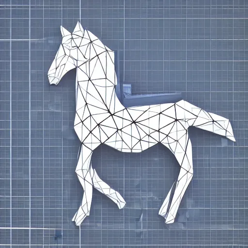 Prompt: Very low poly horse, wireframe retrowave