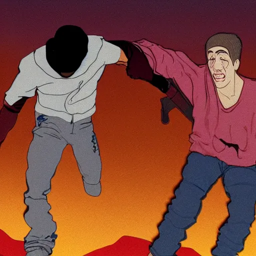 Prompt: Kanye West beating up Pete Davidson in Akira (1988), detailed, illustration, 8K concept art, cel shaded