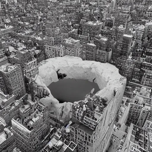 Image similar to a photograph of on Ancient otherworldly beings coming from under the earth and creating sink holes in new york city. Giant Ney York city sink hole engulfs entire city, City collapses in Sink Hole. crazy. wild. insane. realistic. satanic. dark. gloom. crazy. wow. imagine that. can you imagine that?. thank you. realistic. real. photography. photograph. historic photograph. 8k