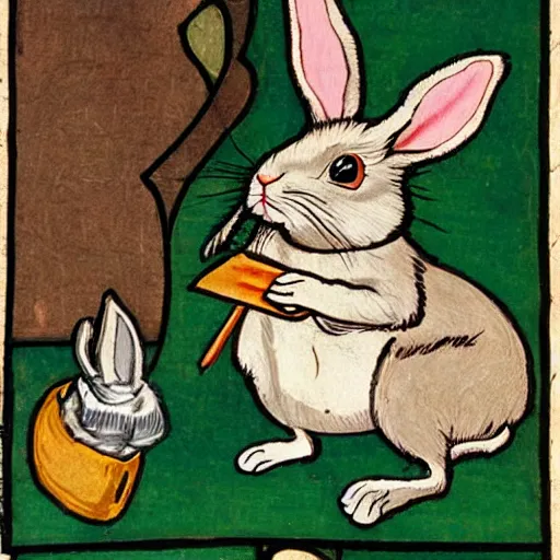 Prompt: rabbit smoking a joint medieval illuminated manuscript