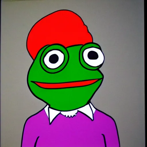 Image similar to A colorful pepe the frog clown, crazy, funny, stupid