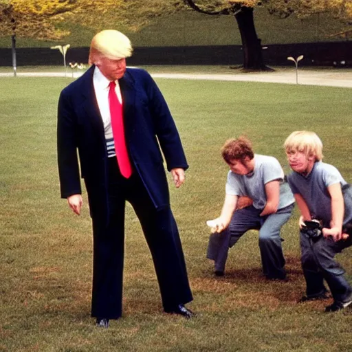 Prompt: a photo of donald trump at age 1 8 playing with his friends in the park