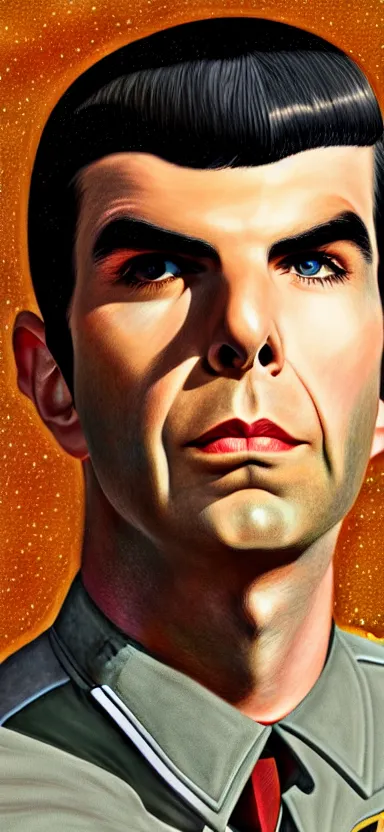 Image similar to : ZACHARY QUINTO SPOCK fanart + 70s SPRAY PAINT TEXTURE + art by J.C. LEYENDECKER + 4K UHD IMAGE + STUNNING QUALITY + CRAYON TEXTURE