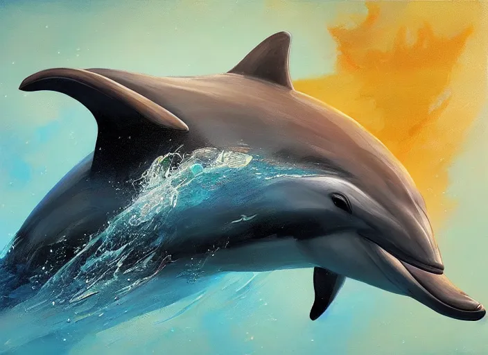 Image similar to dolphin, science fiction, oil painting by jama jurabaev, extremely detailed, brush hard, artstation, for aaa game, high quality, brush stroke