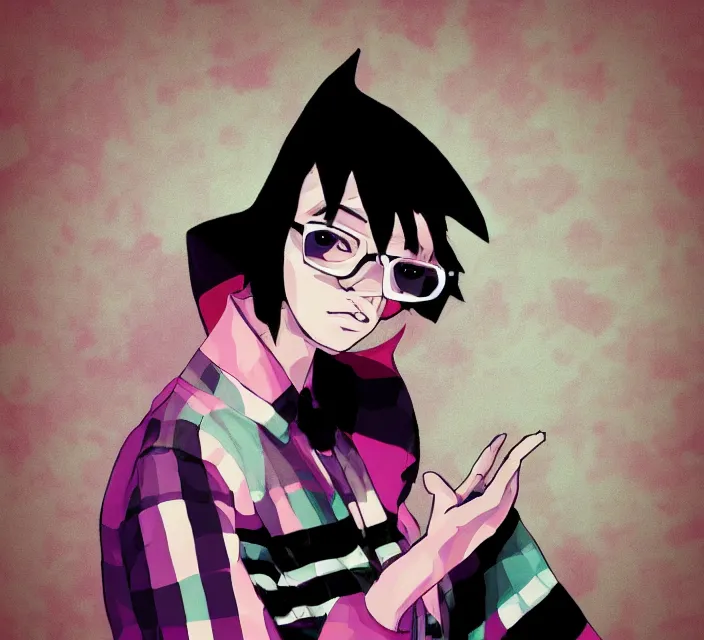 Image similar to a digital drawing of young neil cicierega in a kawaii emo / scene style, trending on pixiv, trending on deviantart