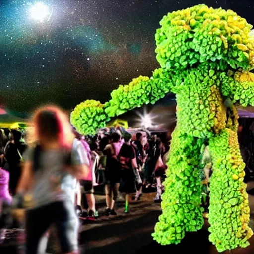 Image similar to a humanoid broccoli at a festival in the year 3 0 0 0