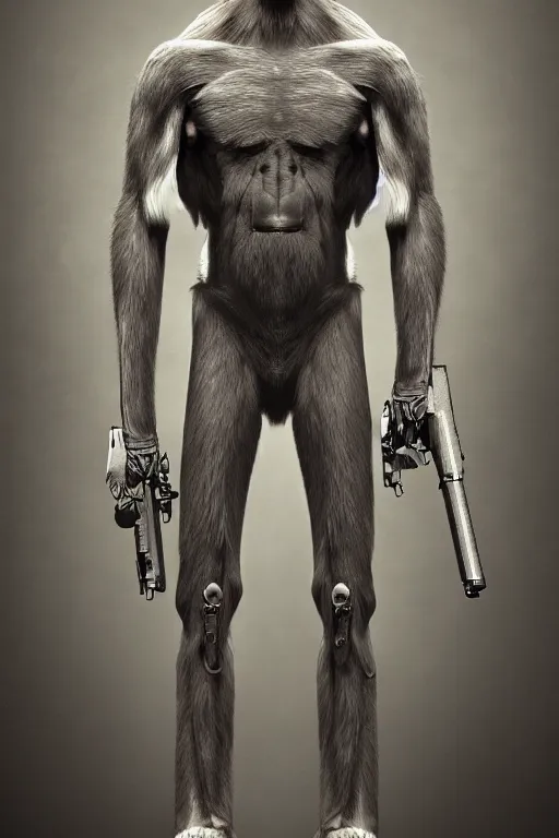 Image similar to symmetry!! full body primate anatomy concept, gun metal grey, cyborg, monkey limbs, digital art, in the style of ben lol, brian sum, ramil sunga, herbert lowis, furio tedesschi, christopher cao, artstation, pinterest, deviantart, photoshop, octane render, unreal engine