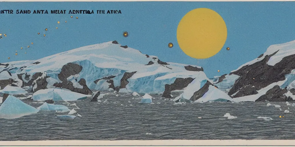 Image similar to postcard cartoon of meteors over Antartica