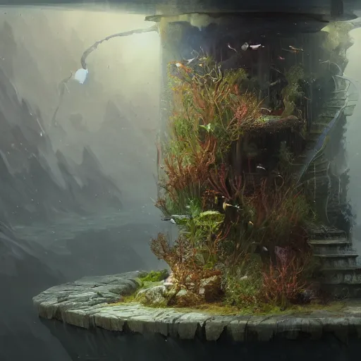 Prompt: a beautiful aquarium tower, highly detailed, fantasy art by greg rutkowski, masterpiece, trending on artstation, devianart, cgsociety, 4 k