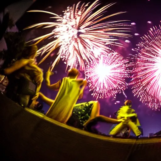 Image similar to a fireworks / human hybrid, fisheye photo