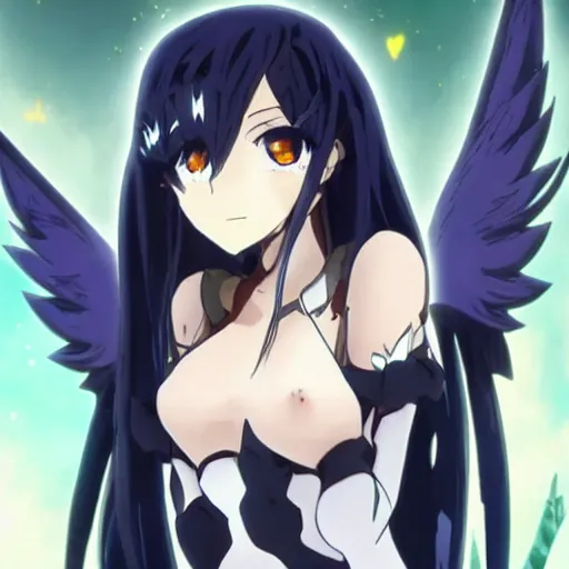 Prompt: anime albedo from overlord, overlord anime tv series, with long black hair and angel wings