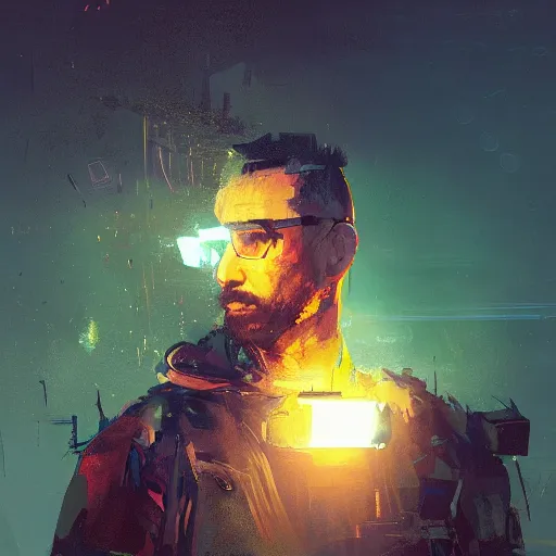 Prompt: a portrait of a man, captured at night with environment lit up by a lightning bolt. volumetric light. style by simon bisley, ismail inceoglu, wadim kashin, filip hodas, benedick bana, and andrew atroshenko.
