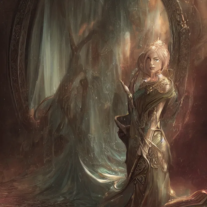 Prompt: cruel elvish empress in her throne, fantasy, d & d, digital painting, art station, by wlop