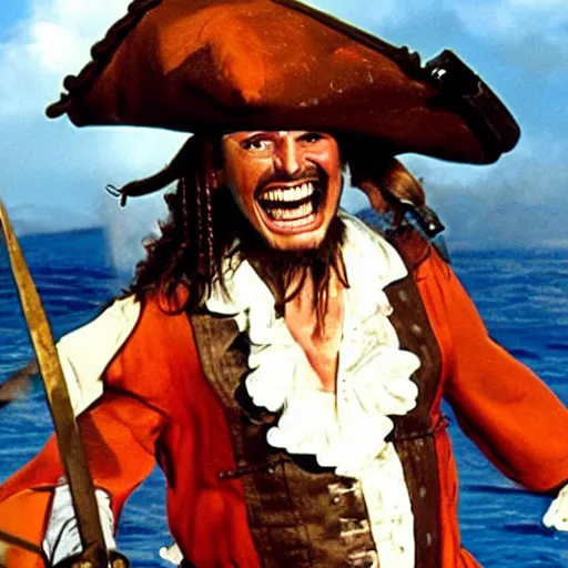 Prompt: laughing dying pirate reaction image, movie still