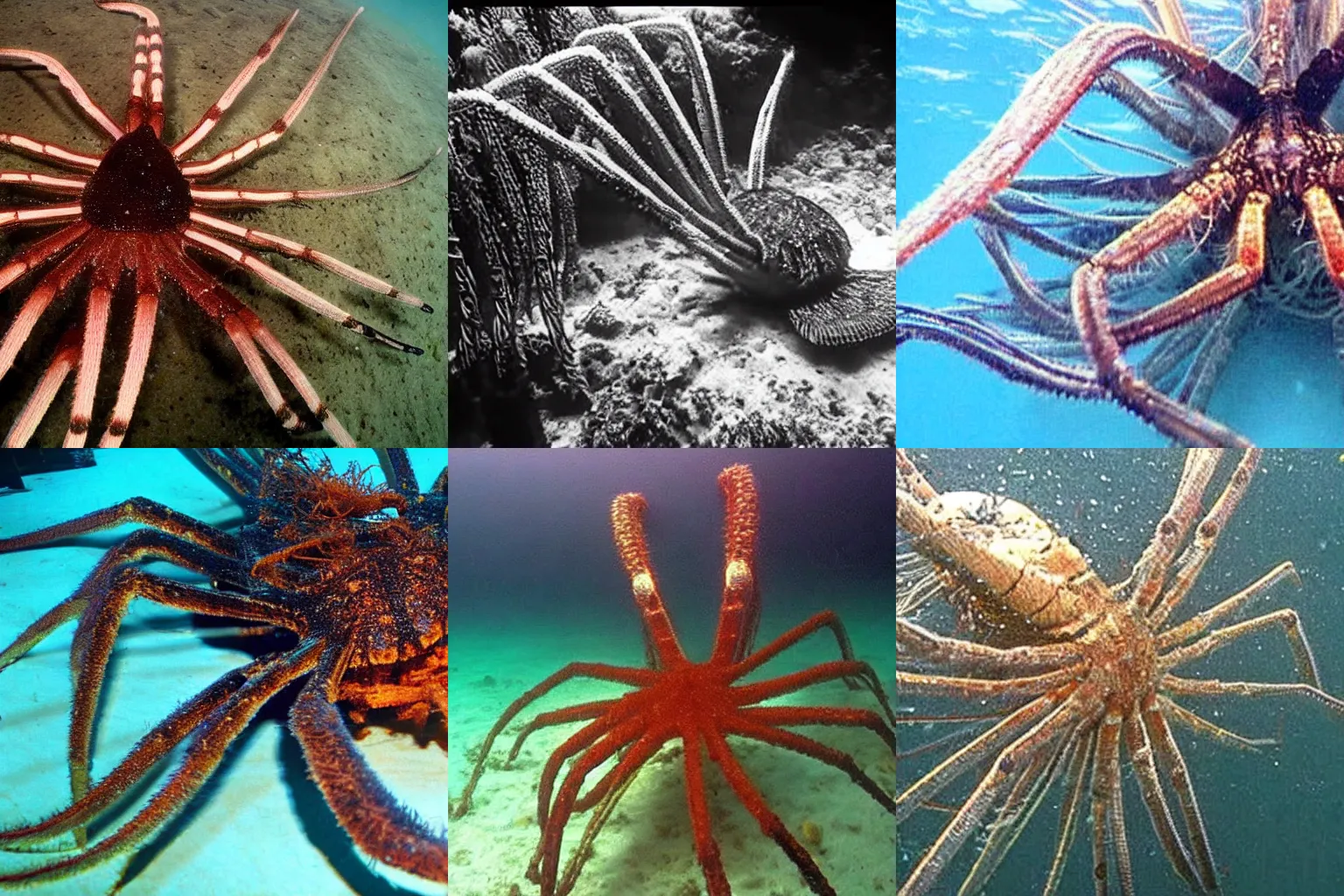 Prompt: underwater ocean footage of giant sea spider, spooky, scary, creepy, horror