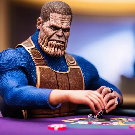 Image similar to professional dslr photo of thanos playing poker