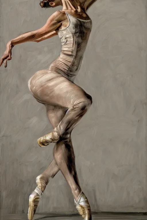 Image similar to high quality high detail painting by lucian freud, hd, exaggerated portrait of a ballerina, photorealistic lighting