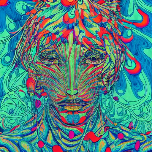 Prompt: psychedelic james jean illustration