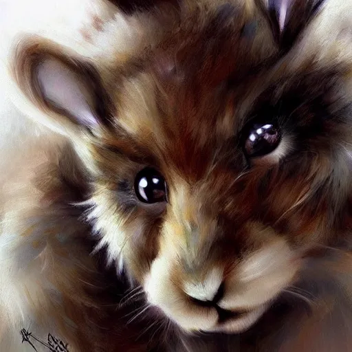 Image similar to cute furry bunny, green eyes, light brown fur, wlop, artgerm, royo