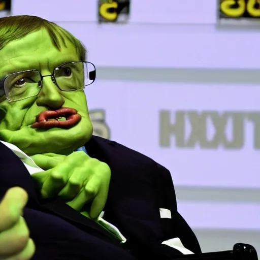 Image similar to stephen hawking cosplaying as the hulk, stephen hawking wearing a hulk costume, cosplay award winner