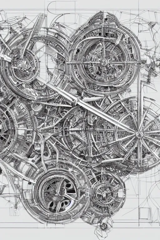 Image similar to A concept of a detailed and intricate design of a mechanical deconstructor 3d design, great finesse organic hyper detailed, engineering blueprints, technical drawings, calculus, stained paper