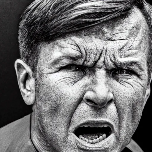 Image similar to photograph of captain j. kirk from star trek screaming in terror. sharp photograph, sharp focus, highly detailed,, detailed face!!, ultra realism, dramatic lighting, zeiss lens, canon eos, detailed skin, dynamic pose, 8 k resolution, hyperrealism, portrait photography