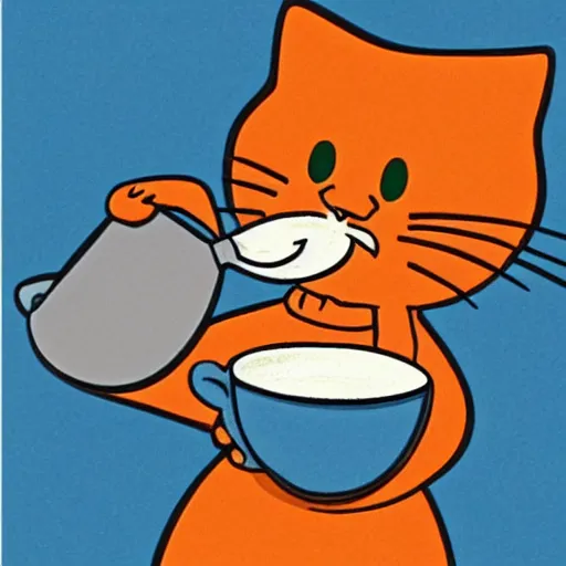 Prompt: A cat sipping coffee, cartoon in the style of Nickelodeon