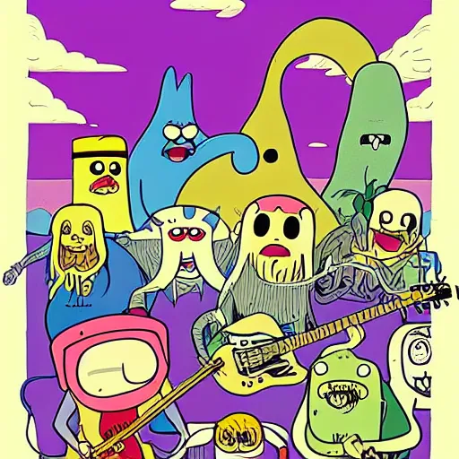 Prompt: adventure time in 1 9 7 0 in the style of r crumb and pendleton ward