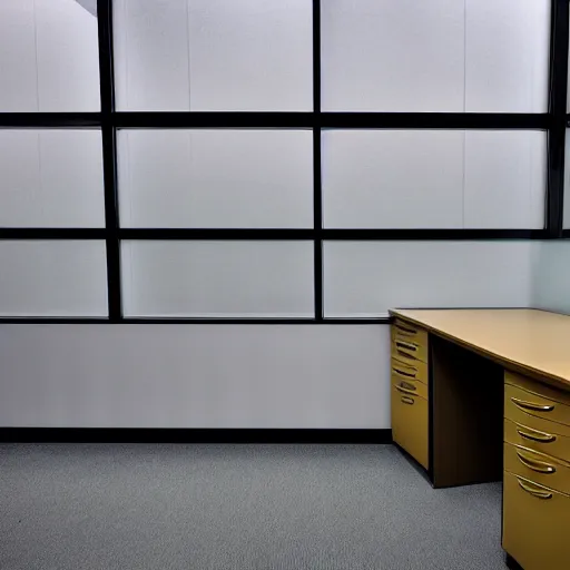 Prompt: empty office, empty cubicles, color photograph