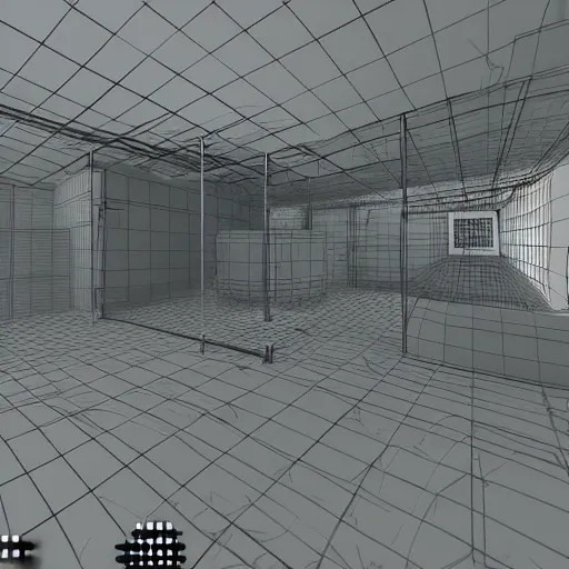 Prompt: a professional 3 d wireframe of a counter strike level
