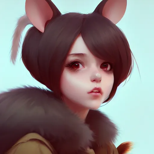 Image similar to character design portrait of an anthropomorphic furry rat girl with rat ears and a tail, 4 k, concept art, by wlop, ilya kuvshinov, artgerm, krenz cushart, pixiv.