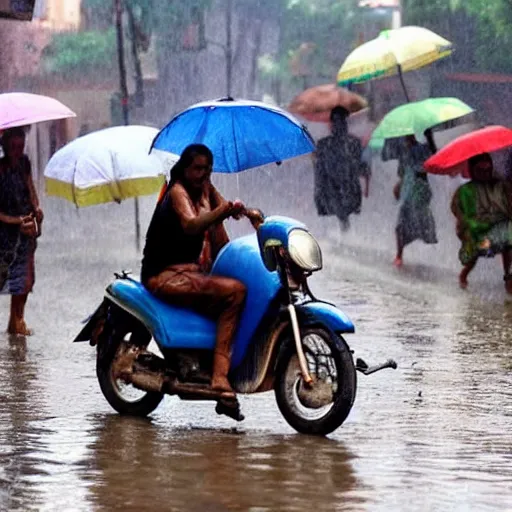 Prompt: Indian streets during rainy season