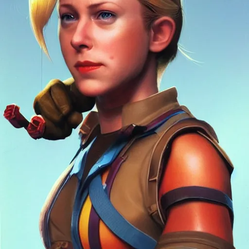 Prompt: kristen schaal as cammy street fighter, long blonde pigtails, ultra realistic, concept art, intricate details, highly detailed, photorealistic, octane render, 8 k, unreal engine, art by frank frazetta, simon bisley, brom