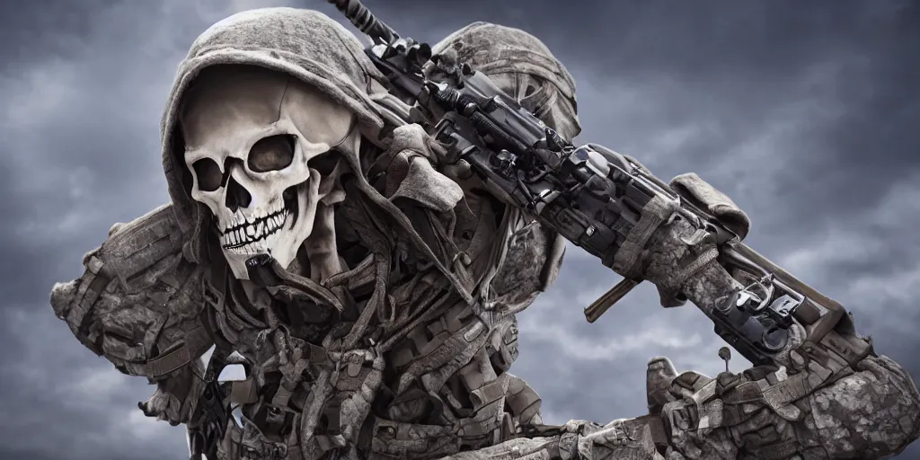 Prompt: Skeleton soldier, tactical gear, cinematic composition, hyper realistic, 4k resolution