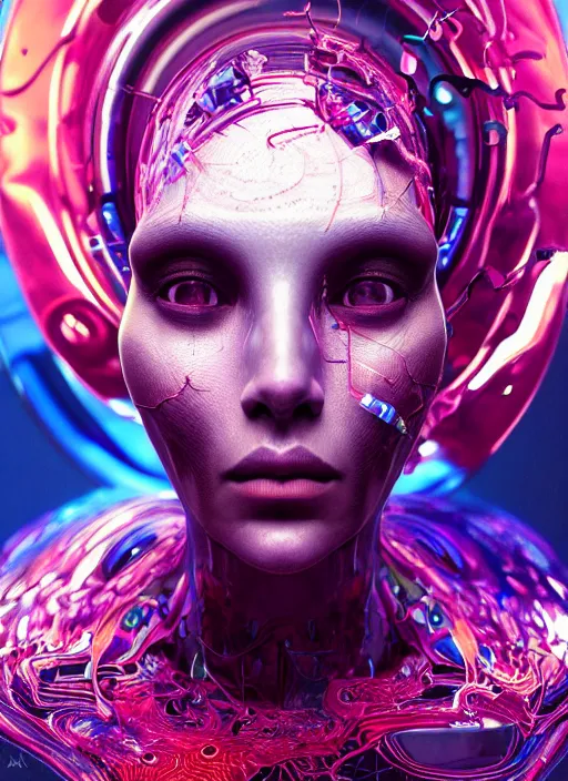 Image similar to highly detailed surreal vfx avante garde portrait of a futuristic 3 d non - euclidean hyperdimensional communications network, hyperrealistic, octane render, chiaroscuro, inspired by james jean, android jones, carne griffiths, gerard brom, denis villeneuve, johannen voss, alphonse mucha, frostbite 3 engine